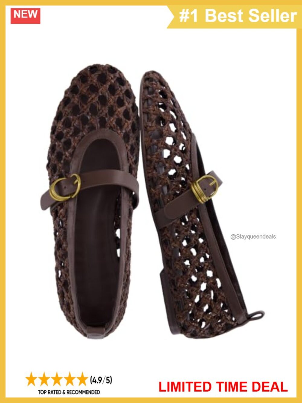 Wendy Woven Mary Jane Flats Memory Foam Almond Toe Buckle Strap
